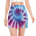Blue And Purple Spiral Tie Dye Print Side Slit Mini Skirt
