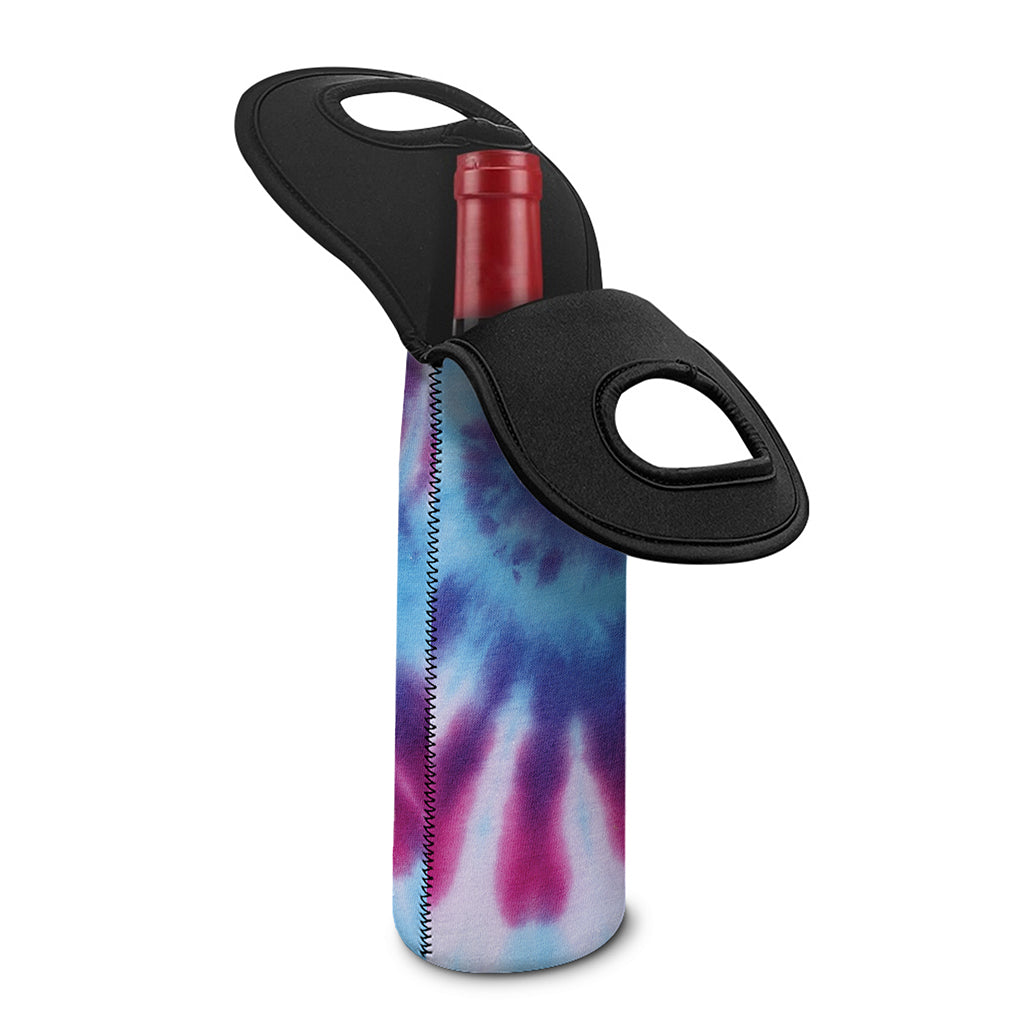 Blue And Purple Spiral Tie Dye Print Single Neoprene Wine Tote