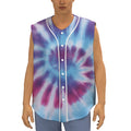 Blue And Purple Spiral Tie Dye Print Sleeveless Baseball Jersey