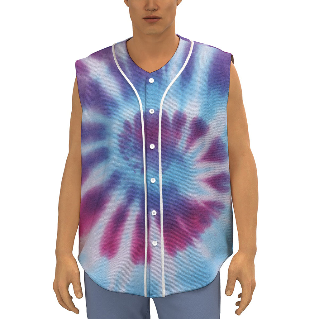 Blue And Purple Spiral Tie Dye Print Sleeveless Baseball Jersey