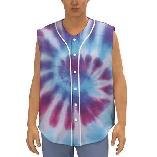Blue And Purple Spiral Tie Dye Print Sleeveless Baseball Jersey