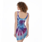 Blue And Purple Spiral Tie Dye Print Sleeveless Bodycon Dress