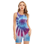 Blue And Purple Spiral Tie Dye Print Sleeveless One Piece Swimsuit