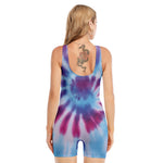 Blue And Purple Spiral Tie Dye Print Sleeveless One Piece Swimsuit