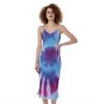 Blue And Purple Spiral Tie Dye Print Slim Fit Midi Cami Dress