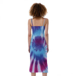 Blue And Purple Spiral Tie Dye Print Slim Fit Midi Cami Dress