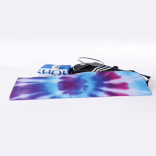 Blue And Purple Spiral Tie Dye Print Sports Towel