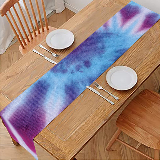 Blue And Purple Spiral Tie Dye Print Table Runner