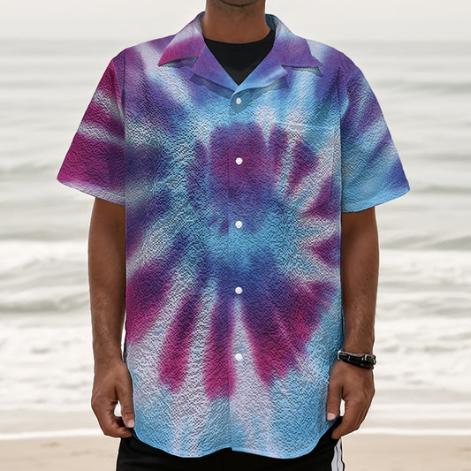 Blue And Purple Spiral Tie Dye Print Textured Short Sleeve Shirt