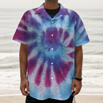Blue And Purple Spiral Tie Dye Print Textured Short Sleeve Shirt