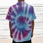 Blue And Purple Spiral Tie Dye Print Textured Short Sleeve Shirt