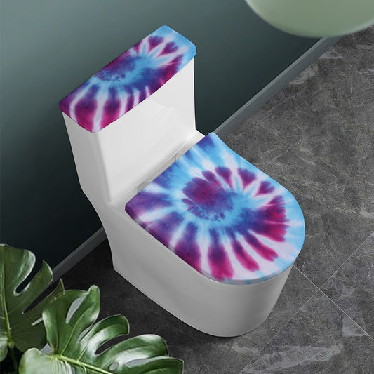 Blue And Purple Spiral Tie Dye Print Toilet Lid And Tank Cover Set