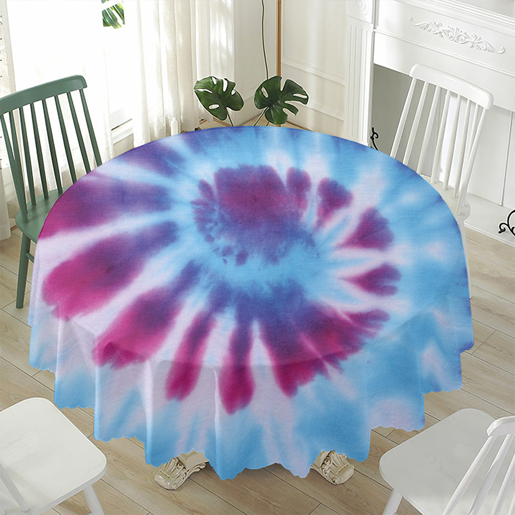 Blue And Purple Spiral Tie Dye Print Waterproof Round Tablecloth