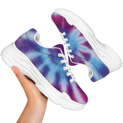 Blue And Purple Spiral Tie Dye Print White Chunky Shoes