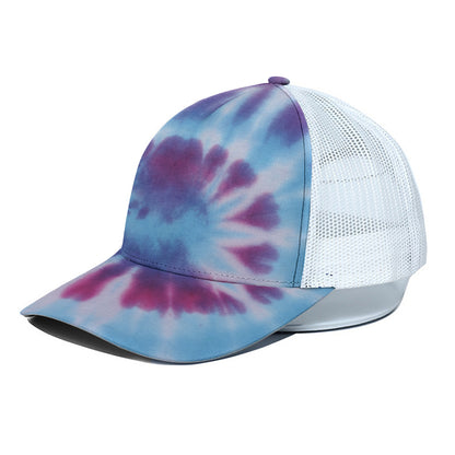 Blue And Purple Spiral Tie Dye Print White Mesh Trucker Cap