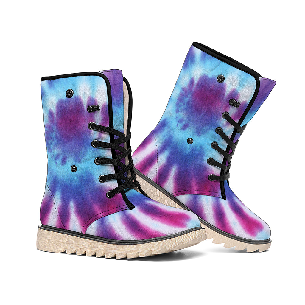 Blue And Purple Spiral Tie Dye Print Winter Boots