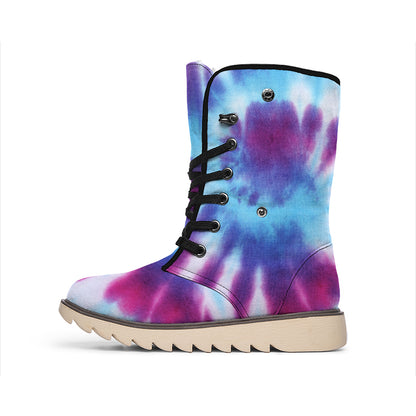 Blue And Purple Spiral Tie Dye Print Winter Boots