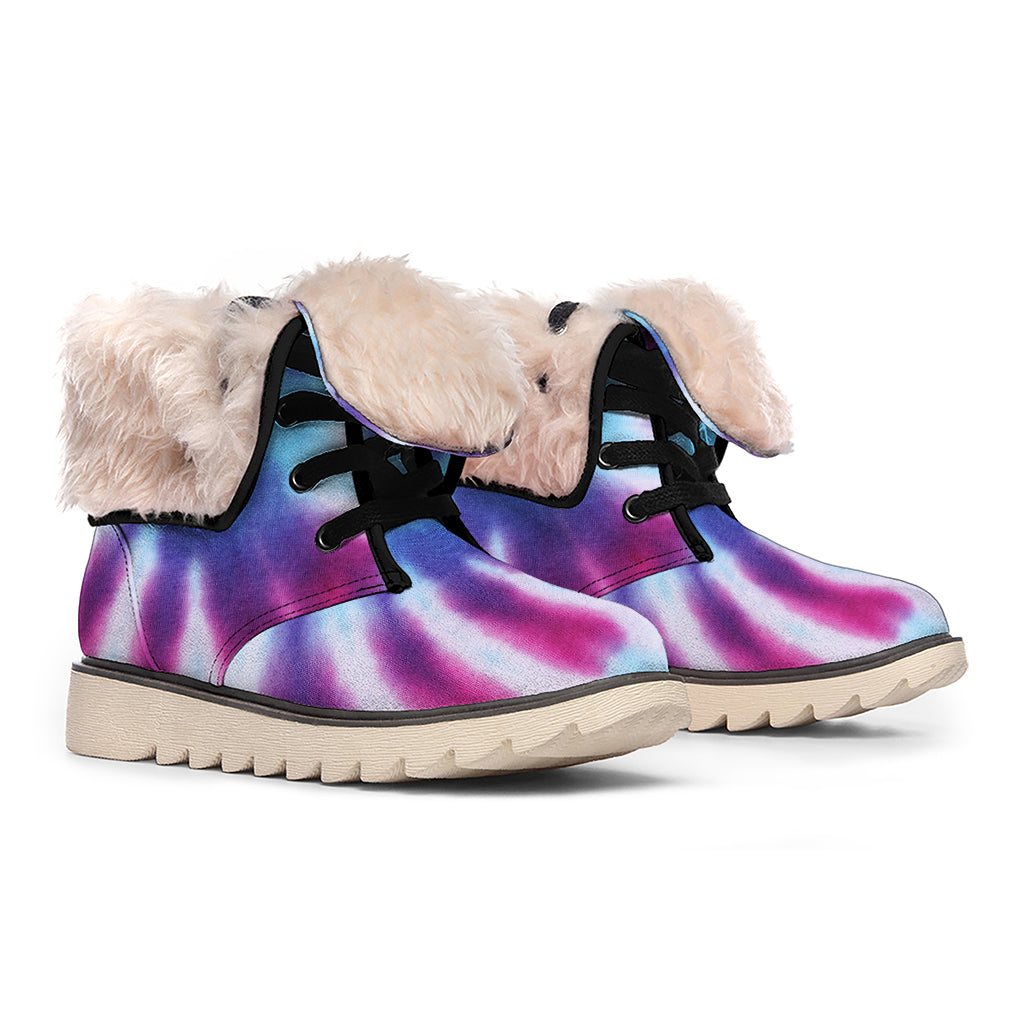 Blue And Purple Spiral Tie Dye Print Winter Boots