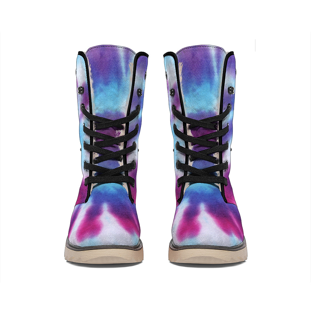 Blue And Purple Spiral Tie Dye Print Winter Boots