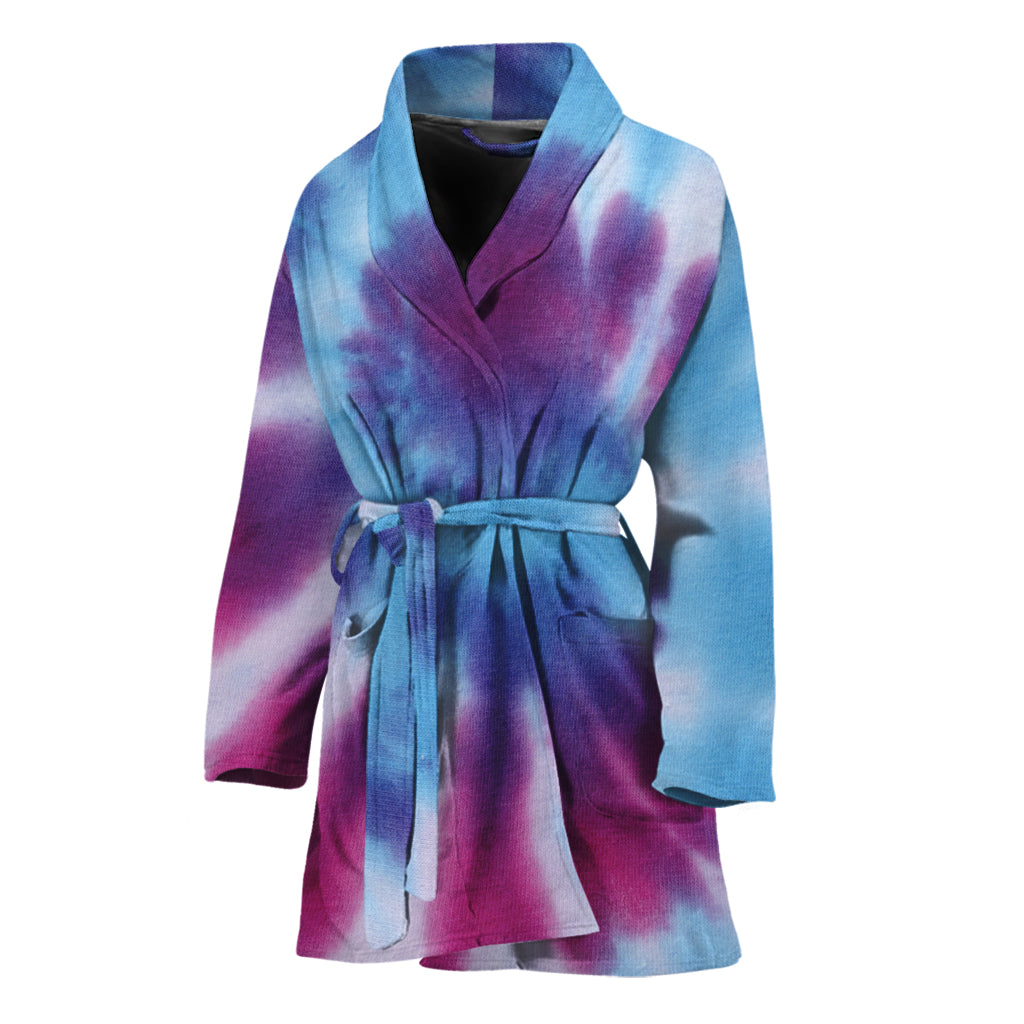 Blue And Purple Spiral Tie Dye Print Women's Bathrobe
