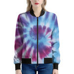 Blue And Purple Spiral Tie Dye Print Women's Bomber Jacket
