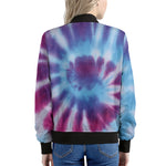 Blue And Purple Spiral Tie Dye Print Women's Bomber Jacket