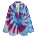 Blue And Purple Spiral Tie Dye Print Women's Cotton Blazer