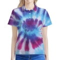 Blue And Purple Spiral Tie Dye Print Women's Polo Shirt
