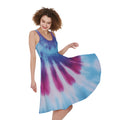 Blue And Purple Spiral Tie Dye Print Sleeveless Knee Length Dress