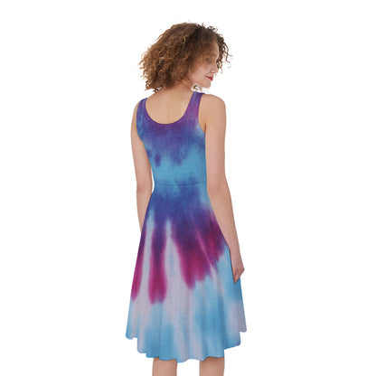 Blue And Purple Spiral Tie Dye Print Women's Sleeveless Dress