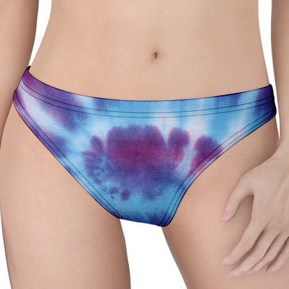 Blue And Purple Spiral Tie Dye Print Women's Thong
