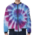 Blue And Purple Spiral Tie Dye Print Zip Sleeve Bomber Jacket