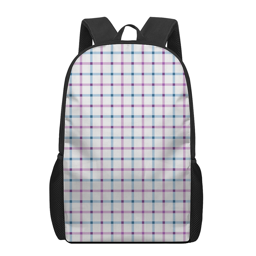Blue And Purple Tattersall Pattern Print 17 Inch Backpack
