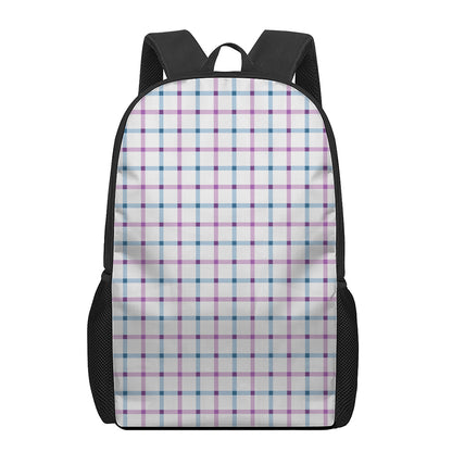 Blue And Purple Tattersall Pattern Print 17 Inch Backpack