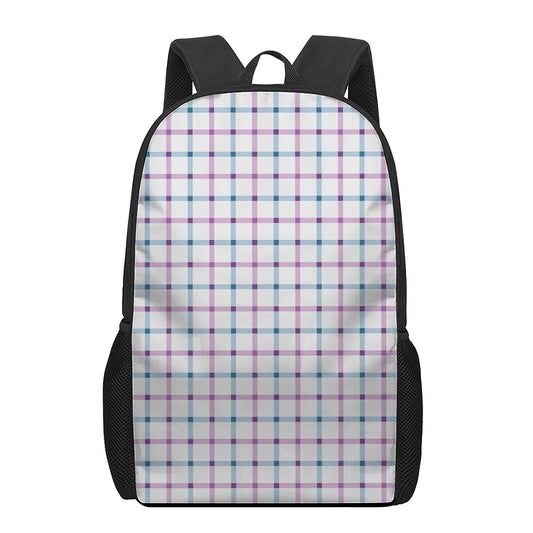 Blue And Purple Tattersall Pattern Print 17 Inch Backpack