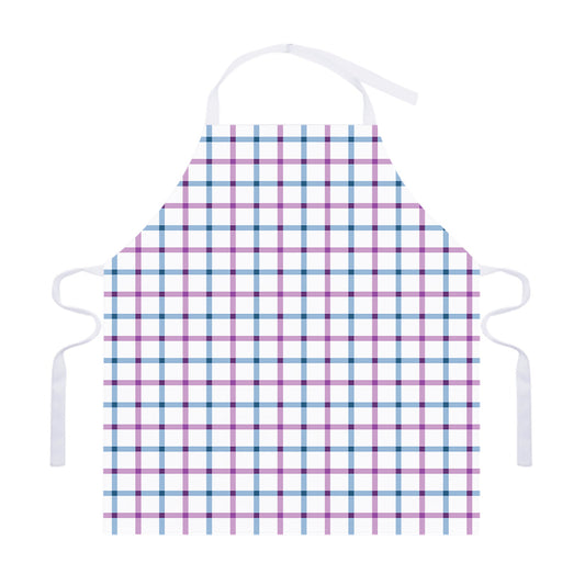 Blue And Purple Tattersall Pattern Print Adjustable Apron