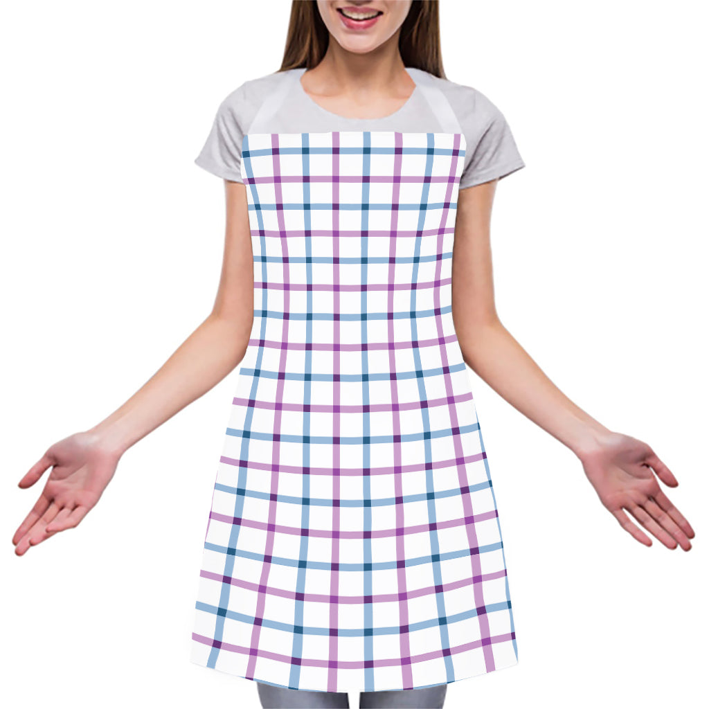 Blue And Purple Tattersall Pattern Print Adjustable Apron