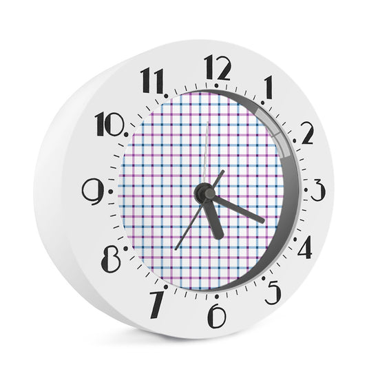 Blue And Purple Tattersall Pattern Print Alarm Clock