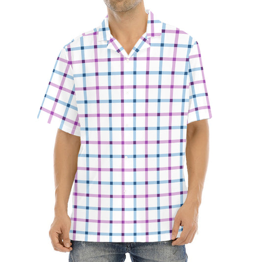 Blue And Purple Tattersall Pattern Print Aloha Shirt