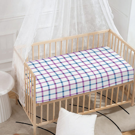 Blue And Purple Tattersall Pattern Print Baby Crib Sheet
