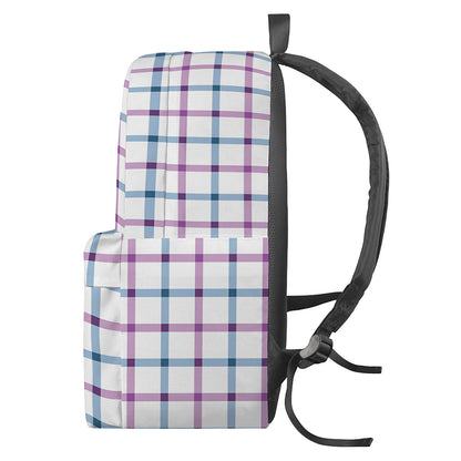 Blue And Purple Tattersall Pattern Print Backpack