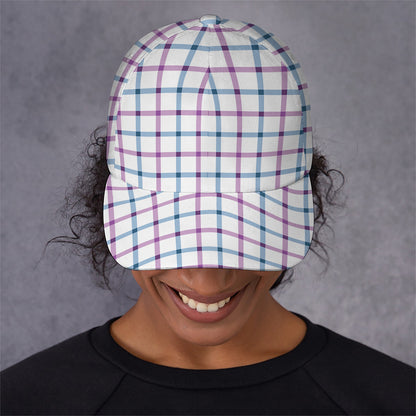 Blue And Purple Tattersall Pattern Print Baseball Cap