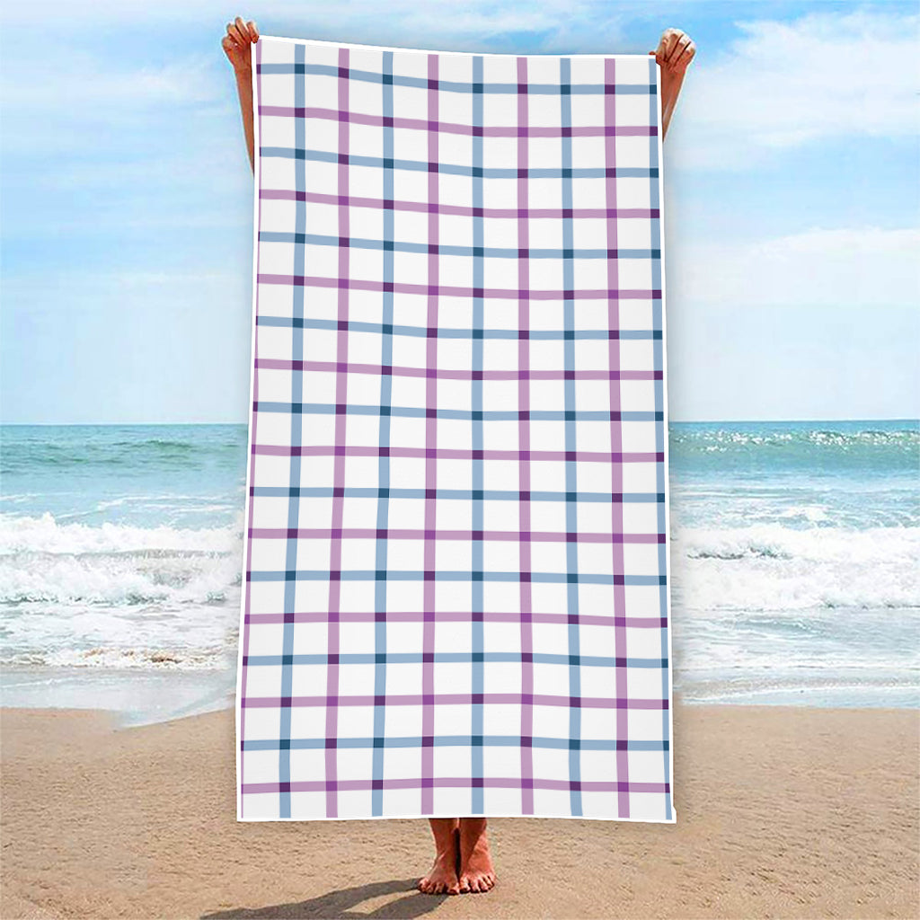 Blue And Purple Tattersall Pattern Print Beach Towel