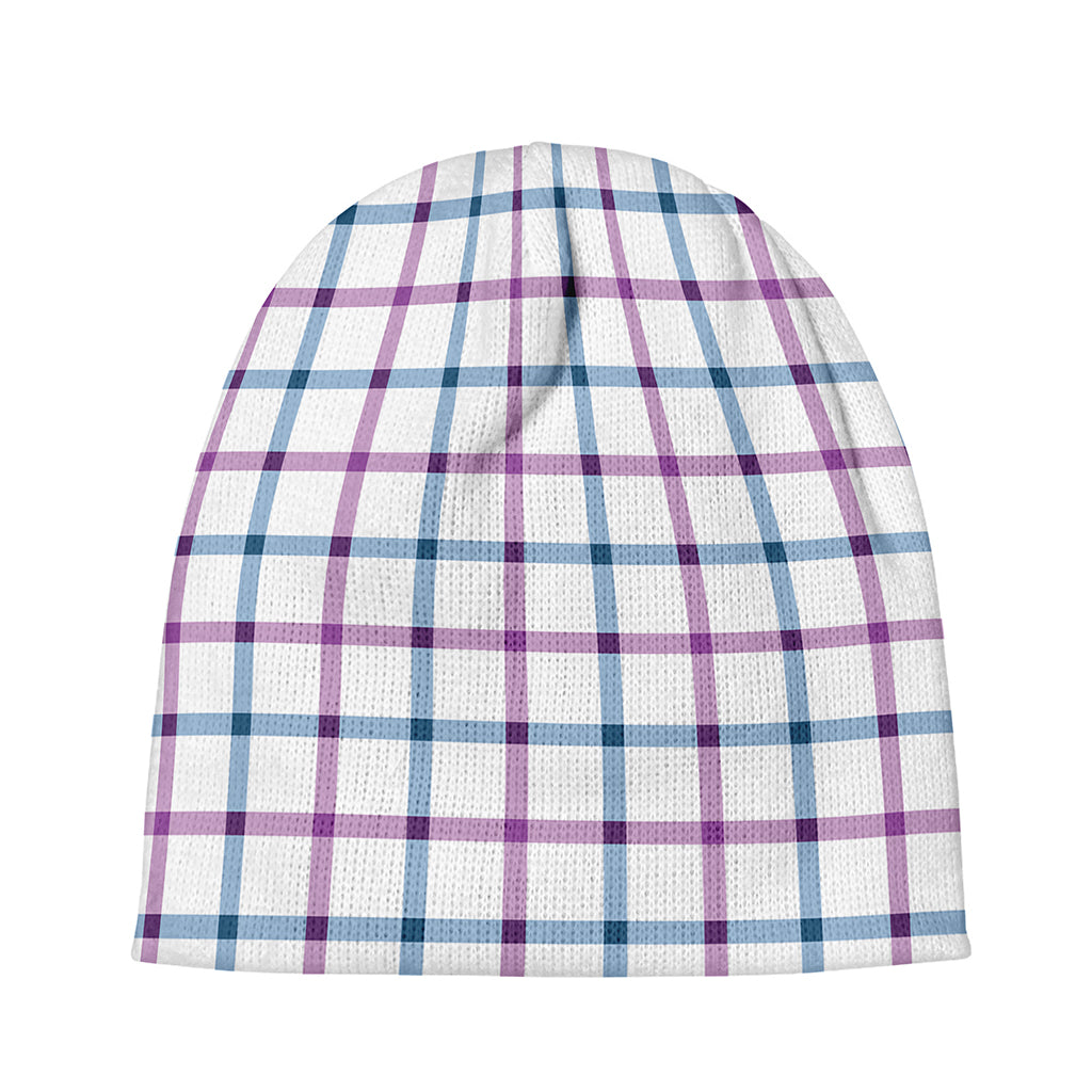 Blue And Purple Tattersall Pattern Print Beanie