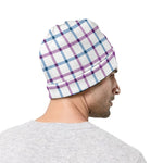 Blue And Purple Tattersall Pattern Print Beanie