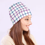 Blue And Purple Tattersall Pattern Print Beanie