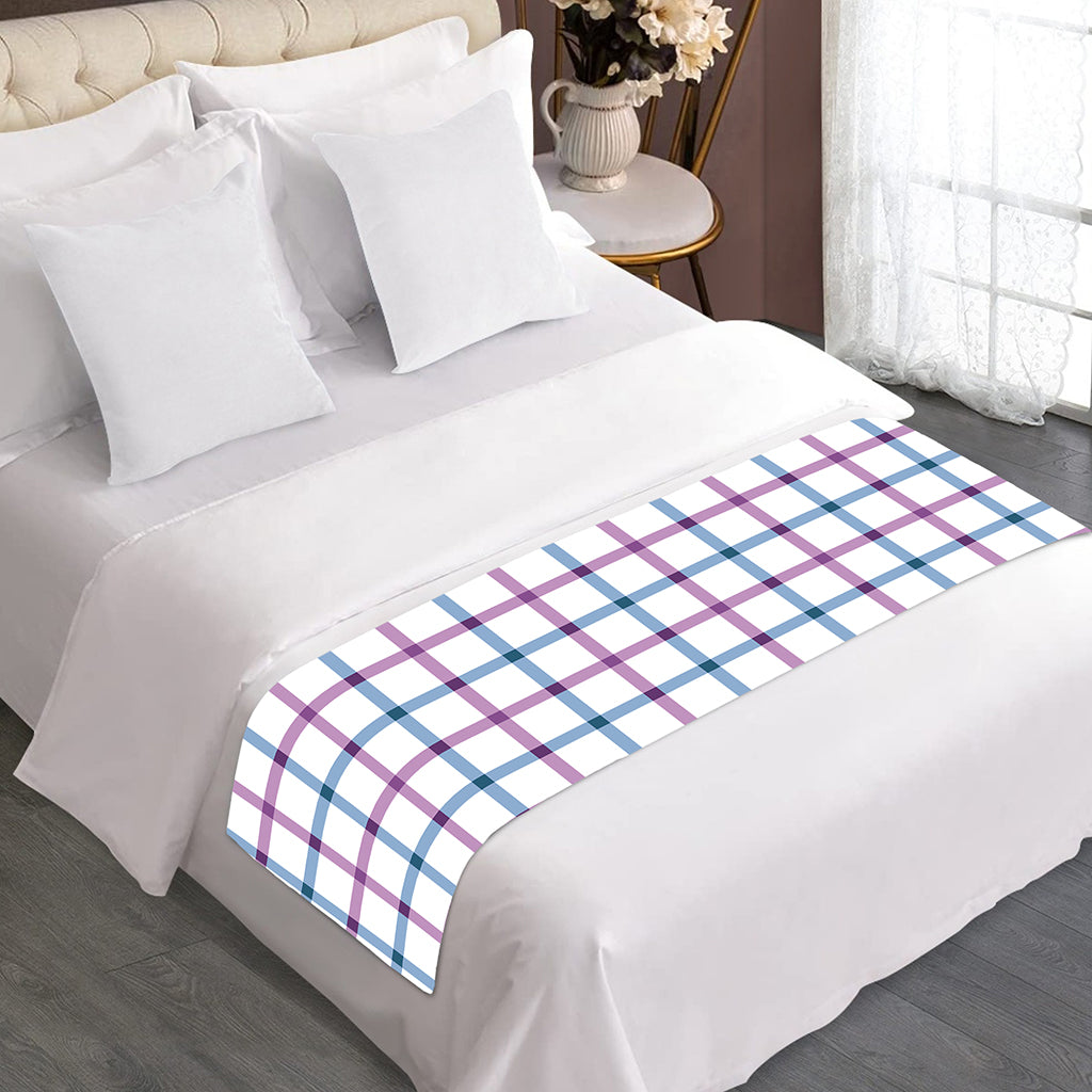 Blue And Purple Tattersall Pattern Print Bed Runner