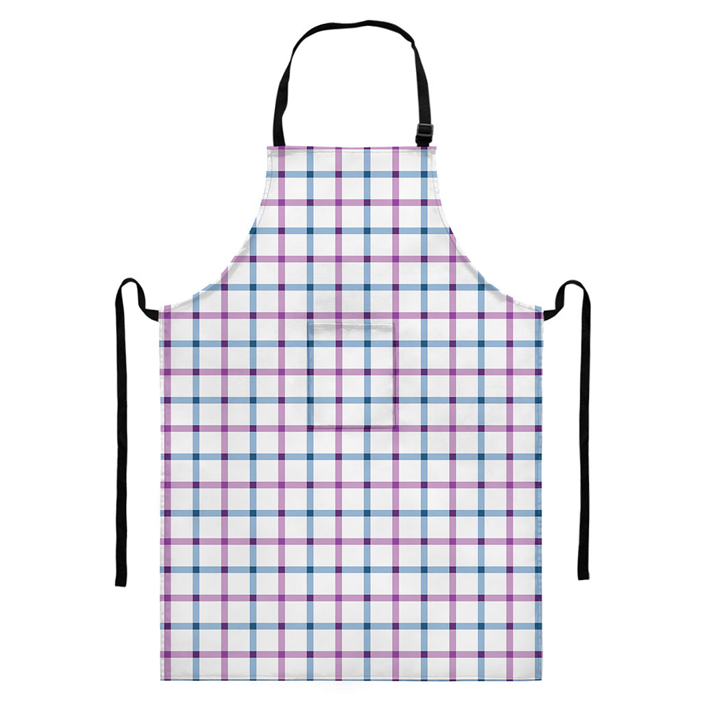 Blue And Purple Tattersall Pattern Print Bib Apron With Pocket