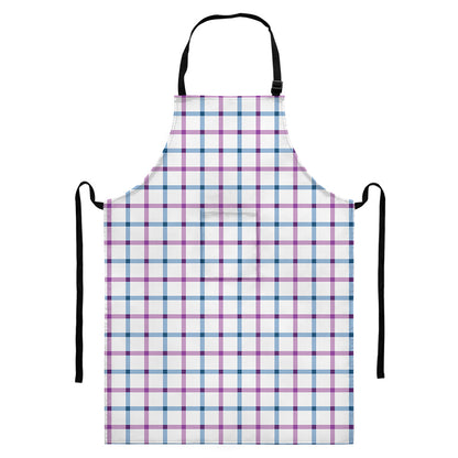 Blue And Purple Tattersall Pattern Print Bib Apron With Pocket