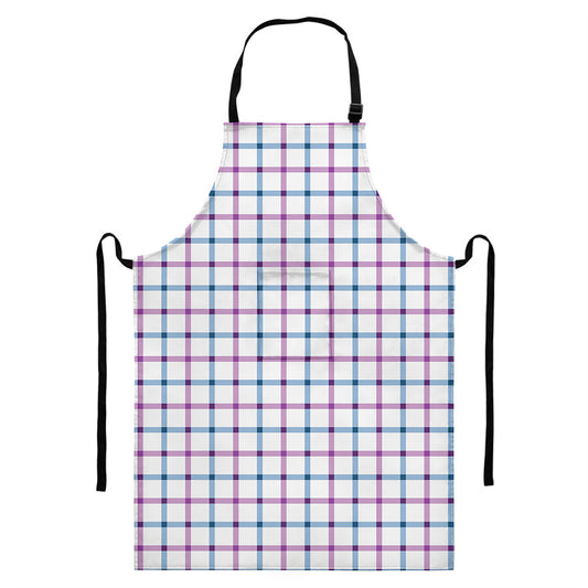 Blue And Purple Tattersall Pattern Print Bib Apron With Pocket